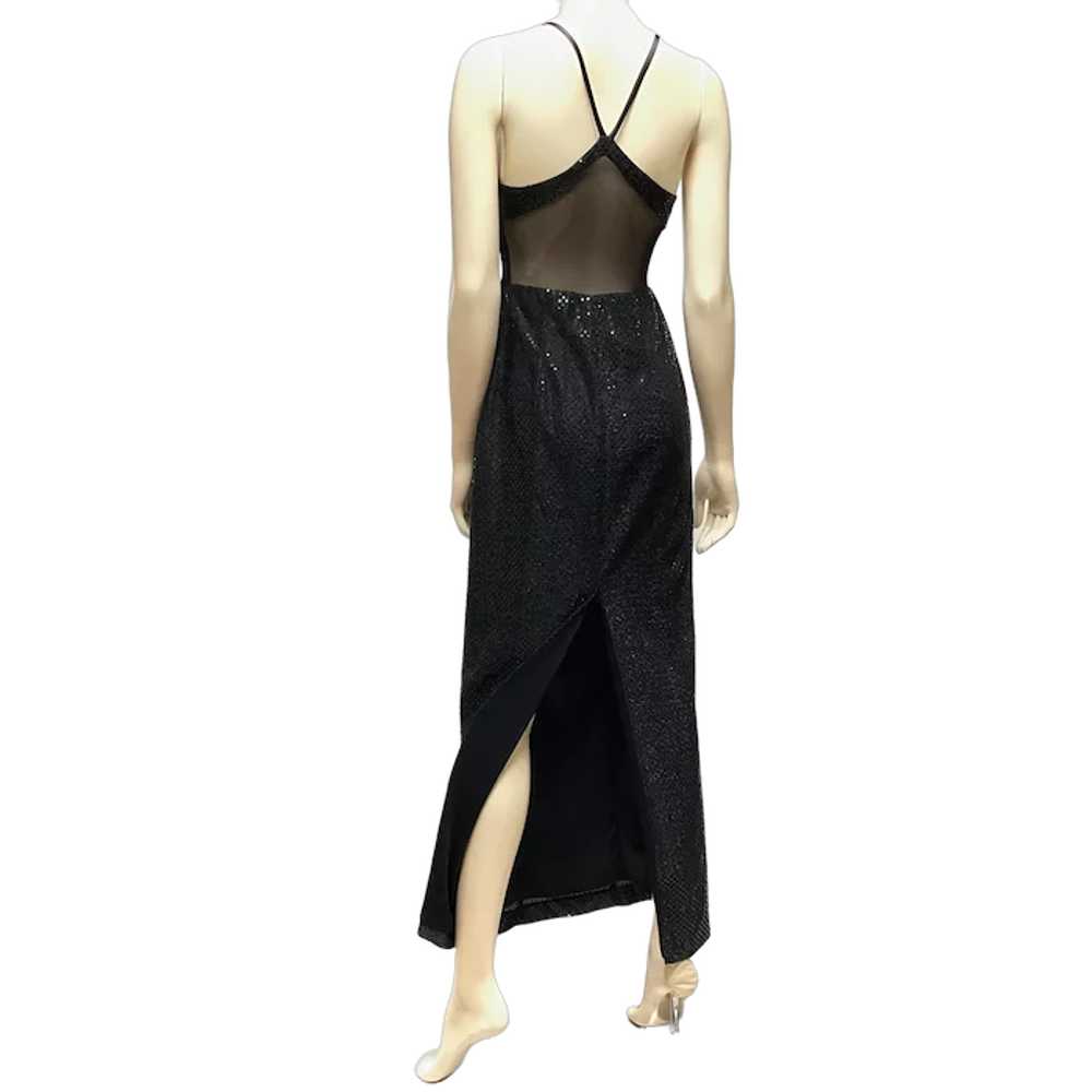 80s Maxi Dress Sheer Black Sequins - image 2
