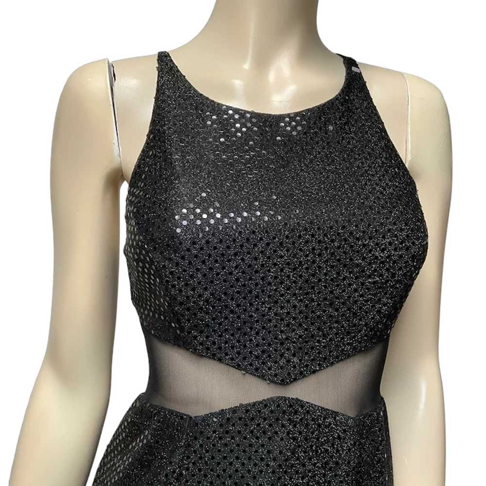 80s Maxi Dress Sheer Black Sequins - image 3