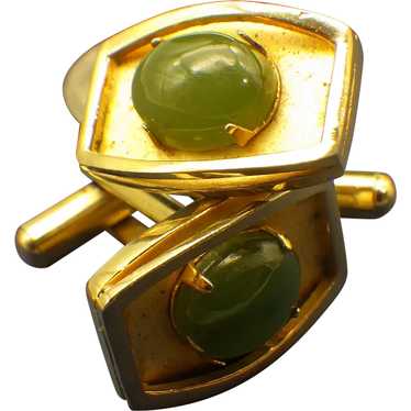 Jade Gemstone Cuff Links, Vintage Mid Century Gif… - image 1