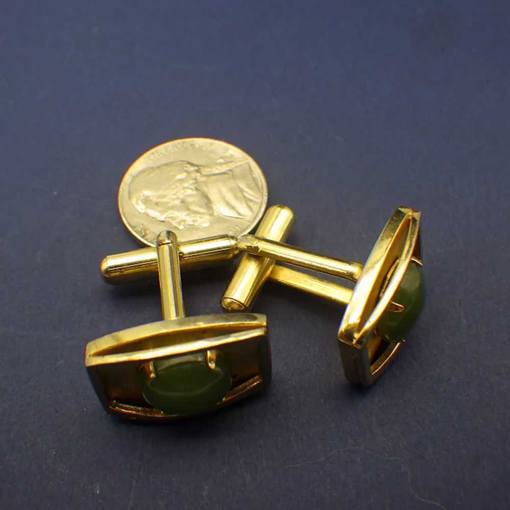 Jade Gemstone Cuff Links, Vintage Mid Century Gif… - image 2