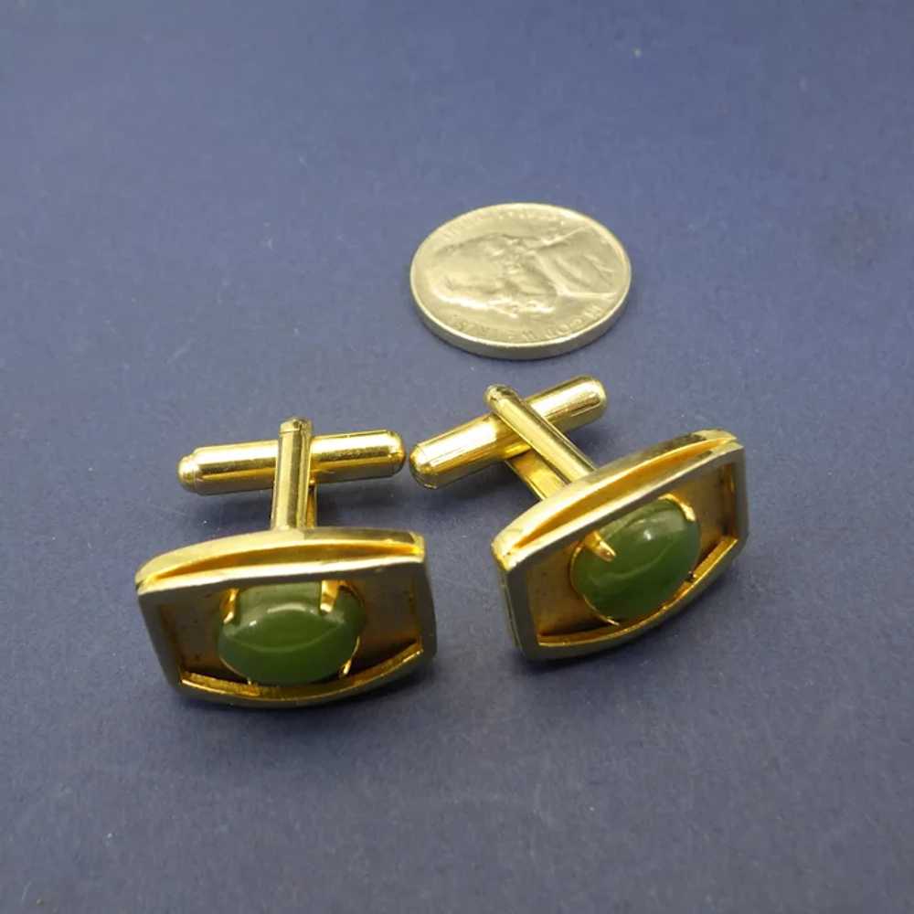 Jade Gemstone Cuff Links, Vintage Mid Century Gif… - image 3