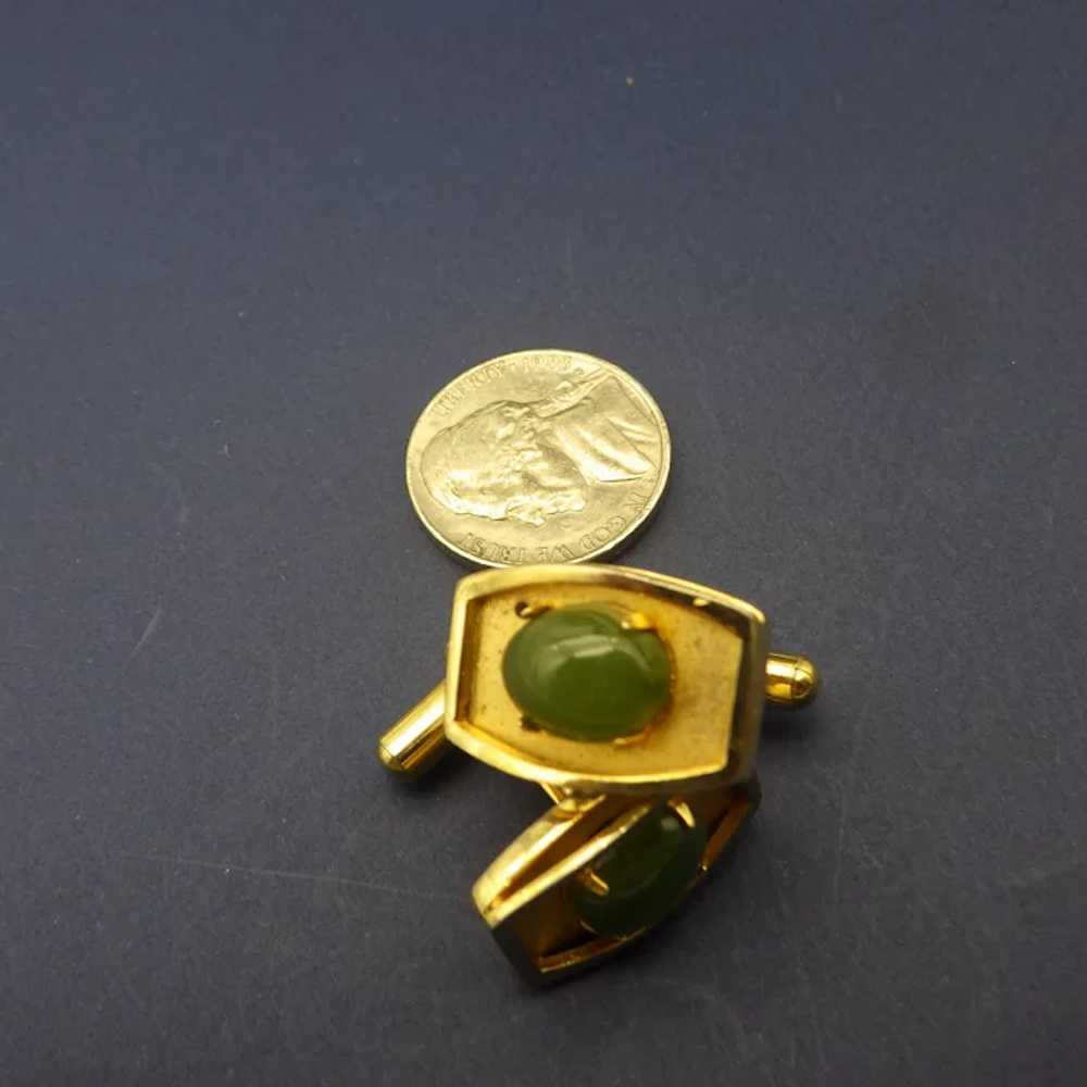 Jade Gemstone Cuff Links, Vintage Mid Century Gif… - image 4