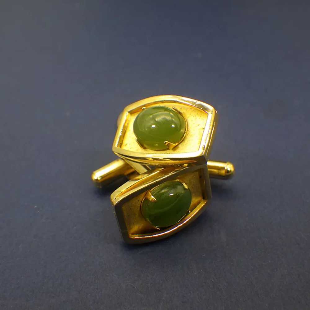 Jade Gemstone Cuff Links, Vintage Mid Century Gif… - image 6