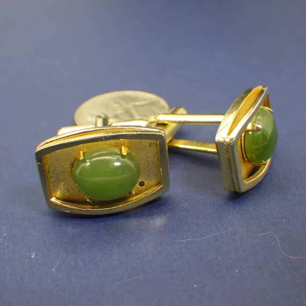 Jade Gemstone Cuff Links, Vintage Mid Century Gif… - image 7