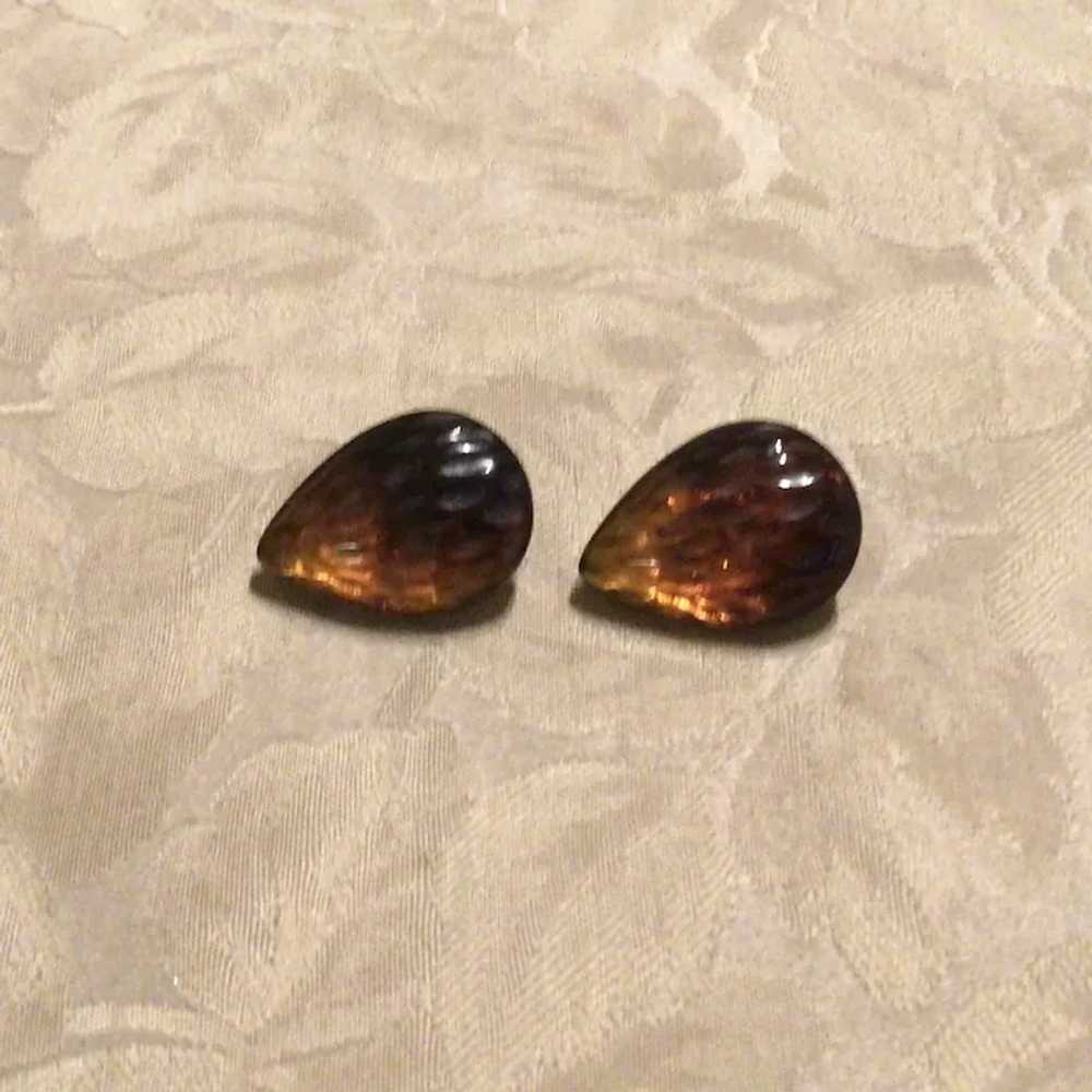 Silver Tone Faux Tortoise Shell Clip Earrings - image 2
