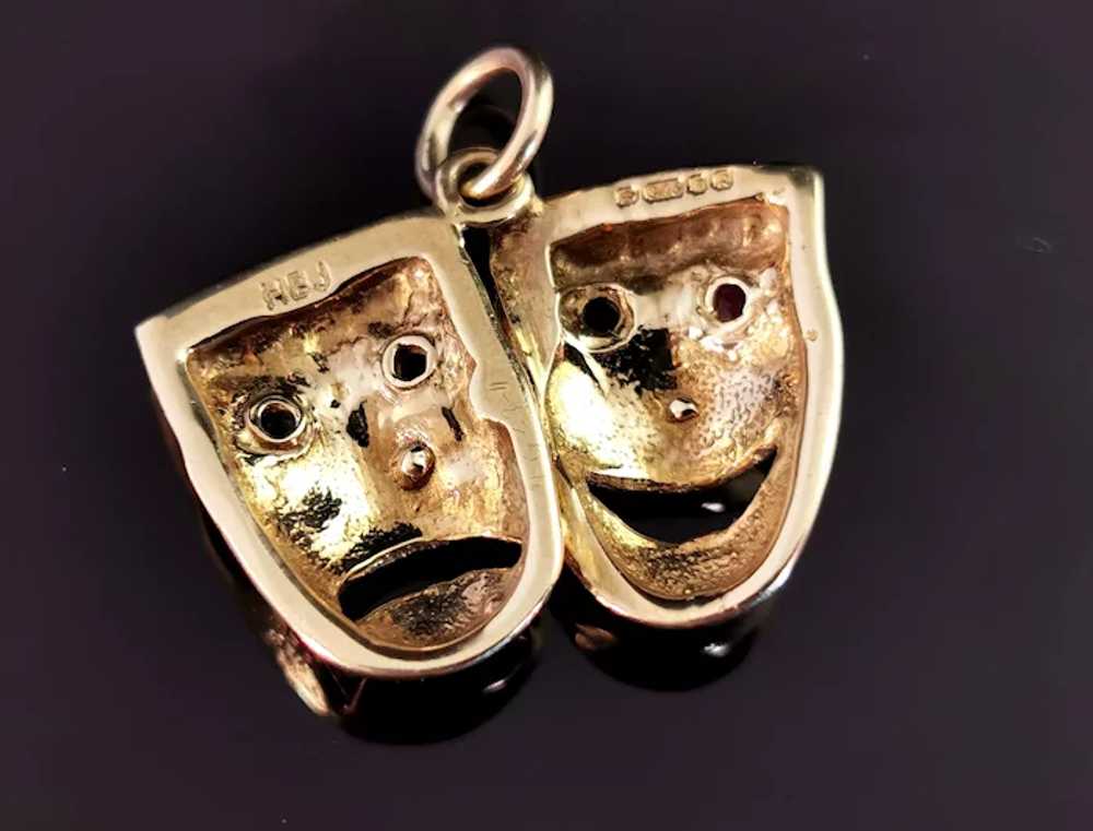 Vintage 9k gold Comedy and Tragedy pendant, Ruby … - image 10