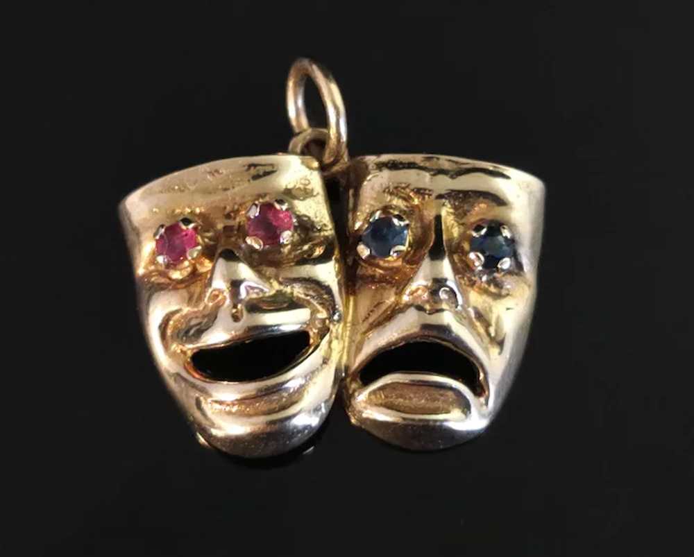 Vintage 9k gold Comedy and Tragedy pendant, Ruby … - image 11