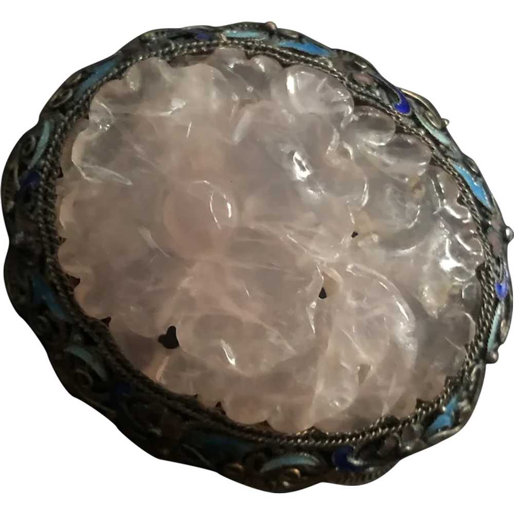 Antique Chinese Hand Carved Rose Quartz Flora Ste… - image 1