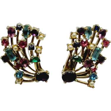 Vintage Unsigned Designer Quality Jeweled Earring… - image 1