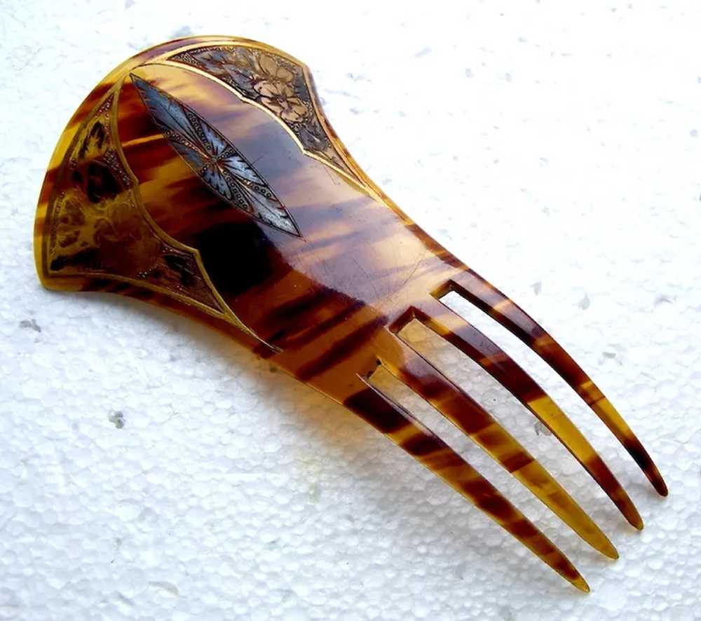 Late Victorian hair comb faux shell etched hair a… - image 12