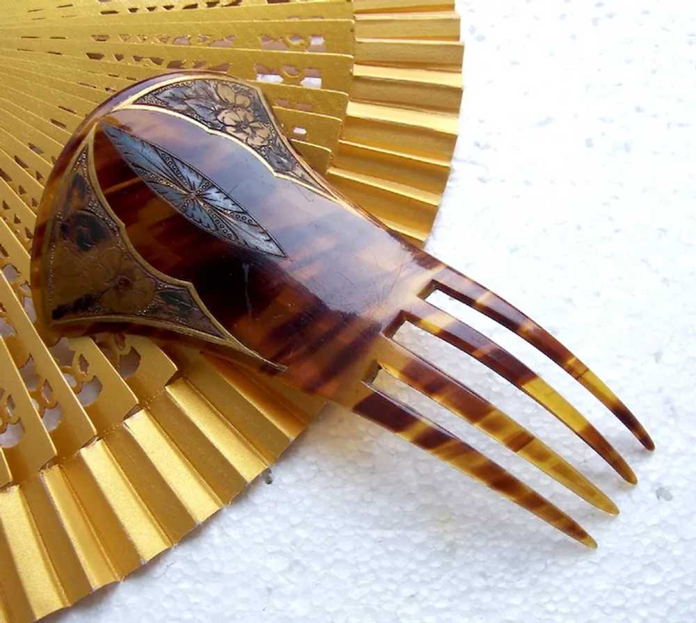Late Victorian hair comb faux shell etched hair a… - image 7