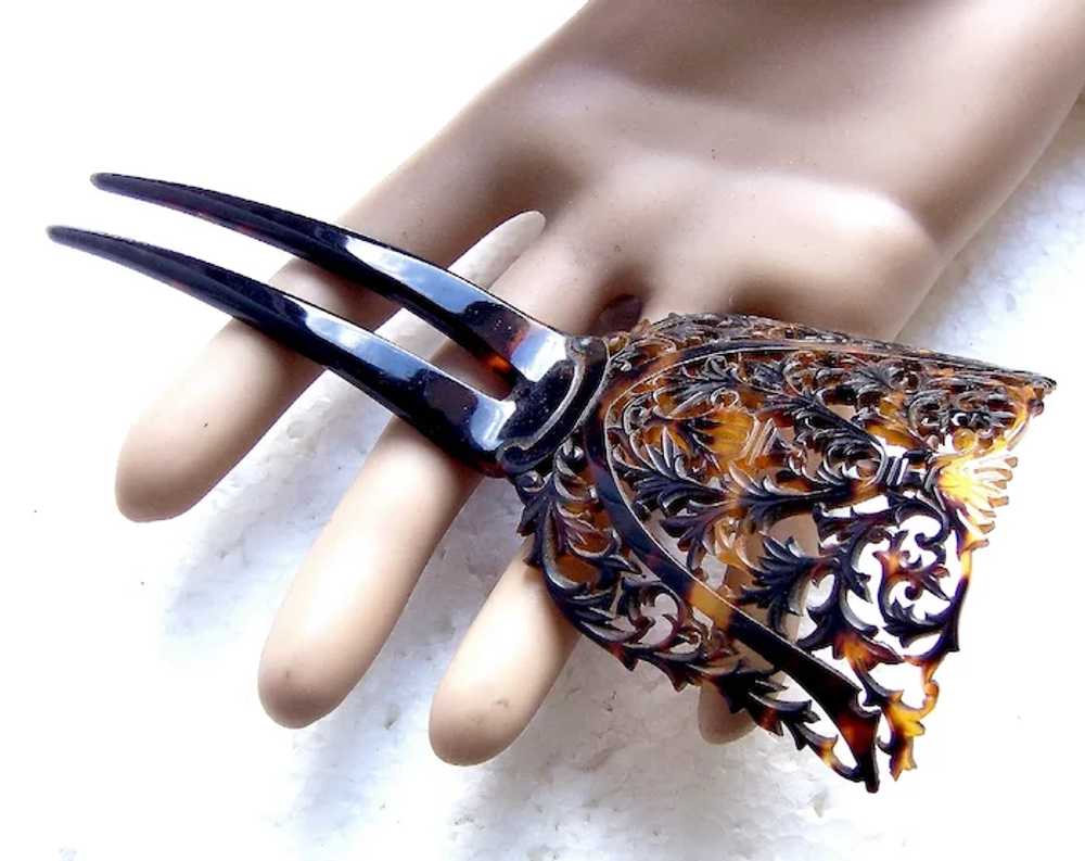 Victorian hair comb faux shell figural dragon hai… - image 11