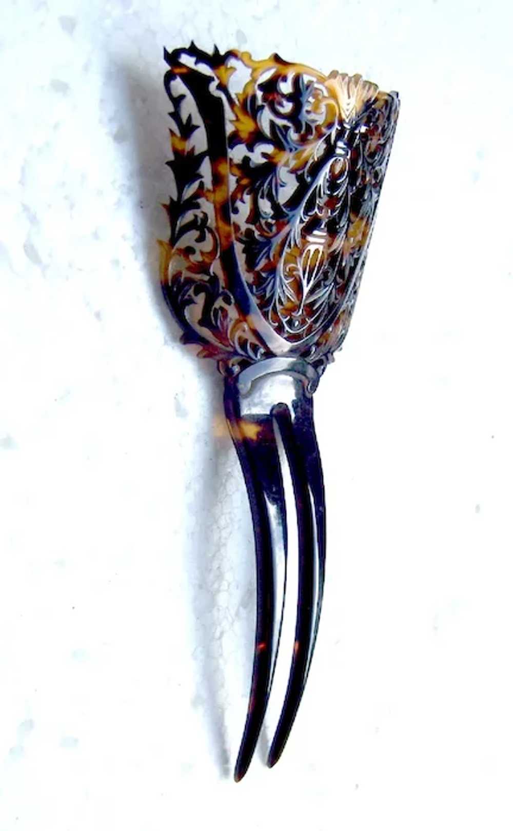 Victorian hair comb faux shell figural dragon hai… - image 7