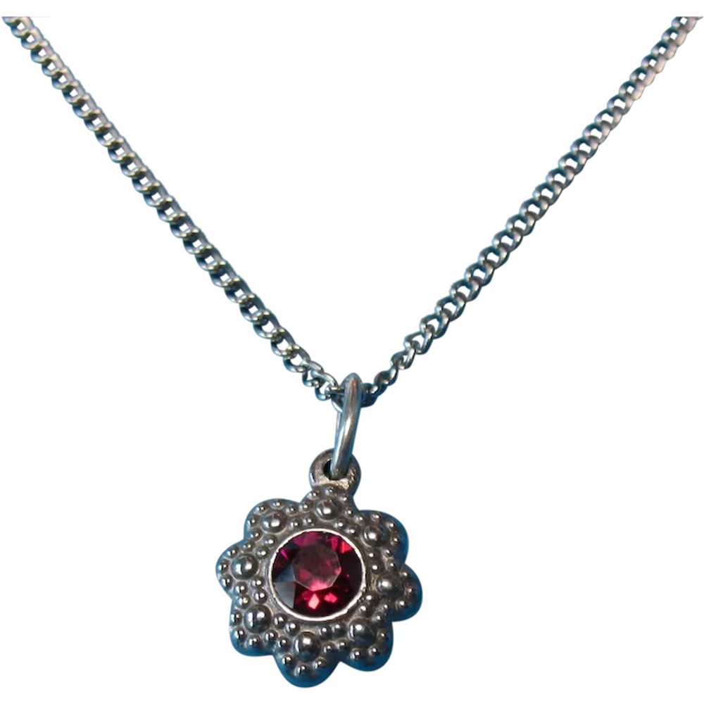 Vintage Metal Red Glass Crystal Necklace Pendant … - image 1