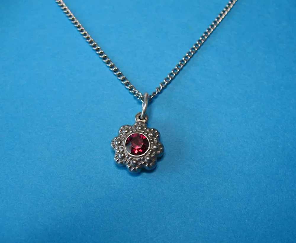 Vintage Metal Red Glass Crystal Necklace Pendant … - image 3