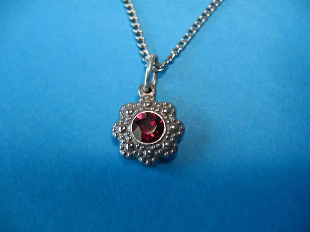 Vintage Metal Red Glass Crystal Necklace Pendant … - image 5