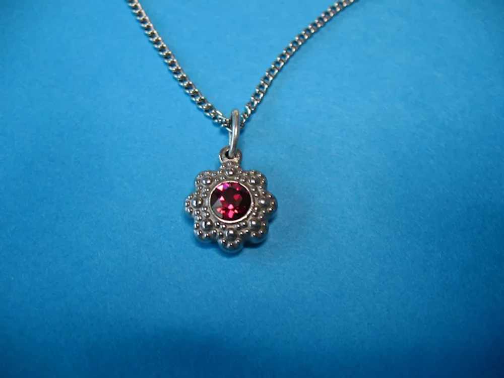 Vintage Metal Red Glass Crystal Necklace Pendant … - image 6