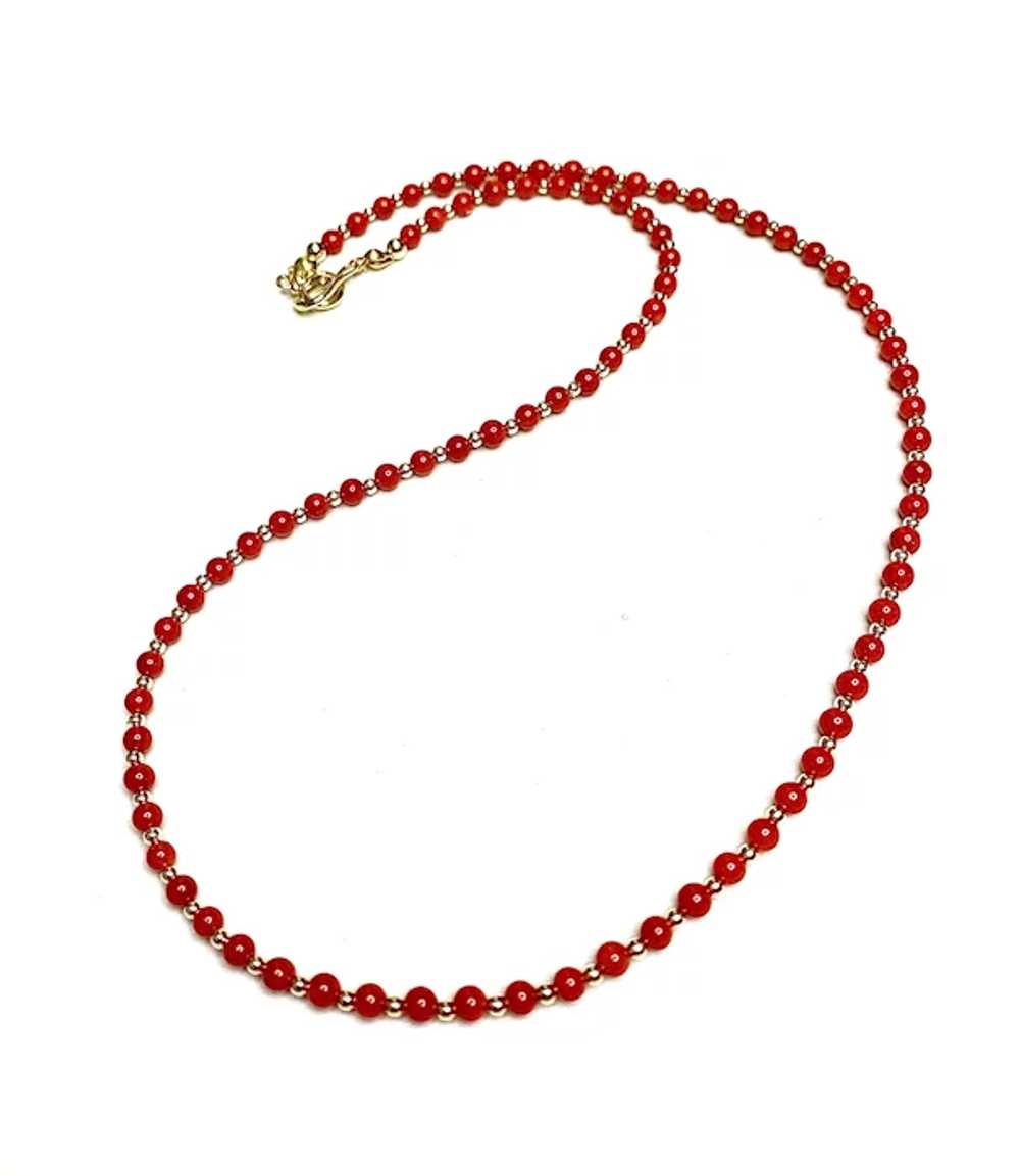 Genuine Red Coral and 14k Gold Necklace - image 2