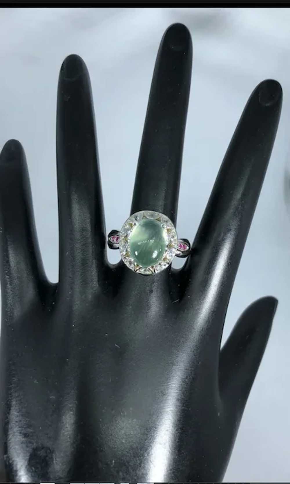 14k Green Prehnite, aquamarine & Ruby Ring, free … - image 7