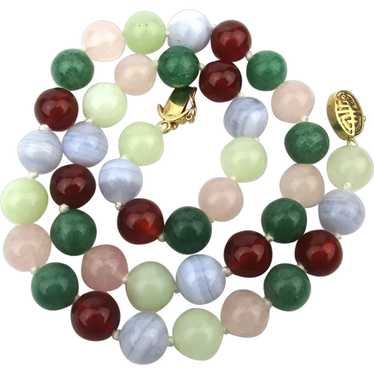 Genuine Jade Plus Colorful Stone Bead Necklace - image 1