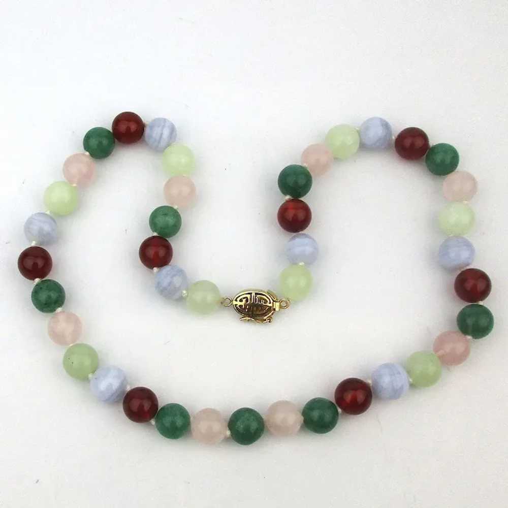 Genuine Jade Plus Colorful Stone Bead Necklace - image 2