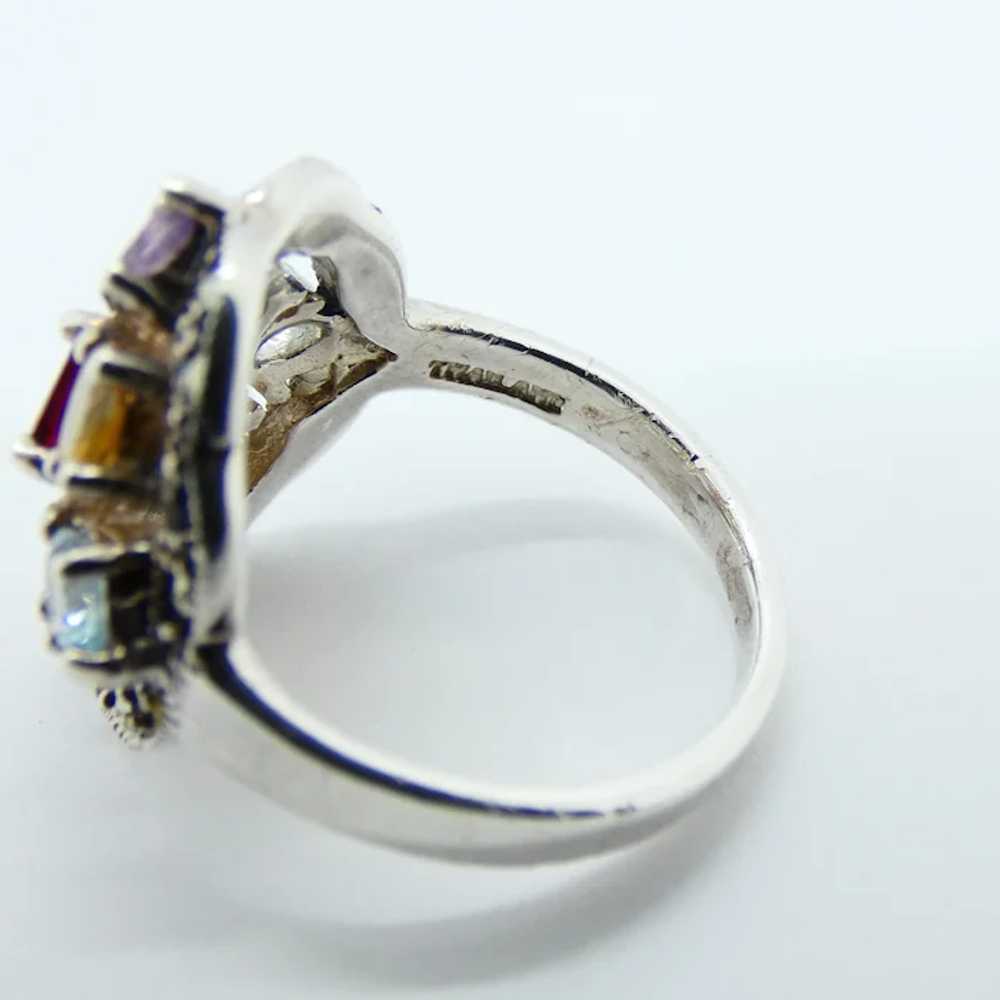 Vintage Sterling Silver Multi-Stone Ring - image 4