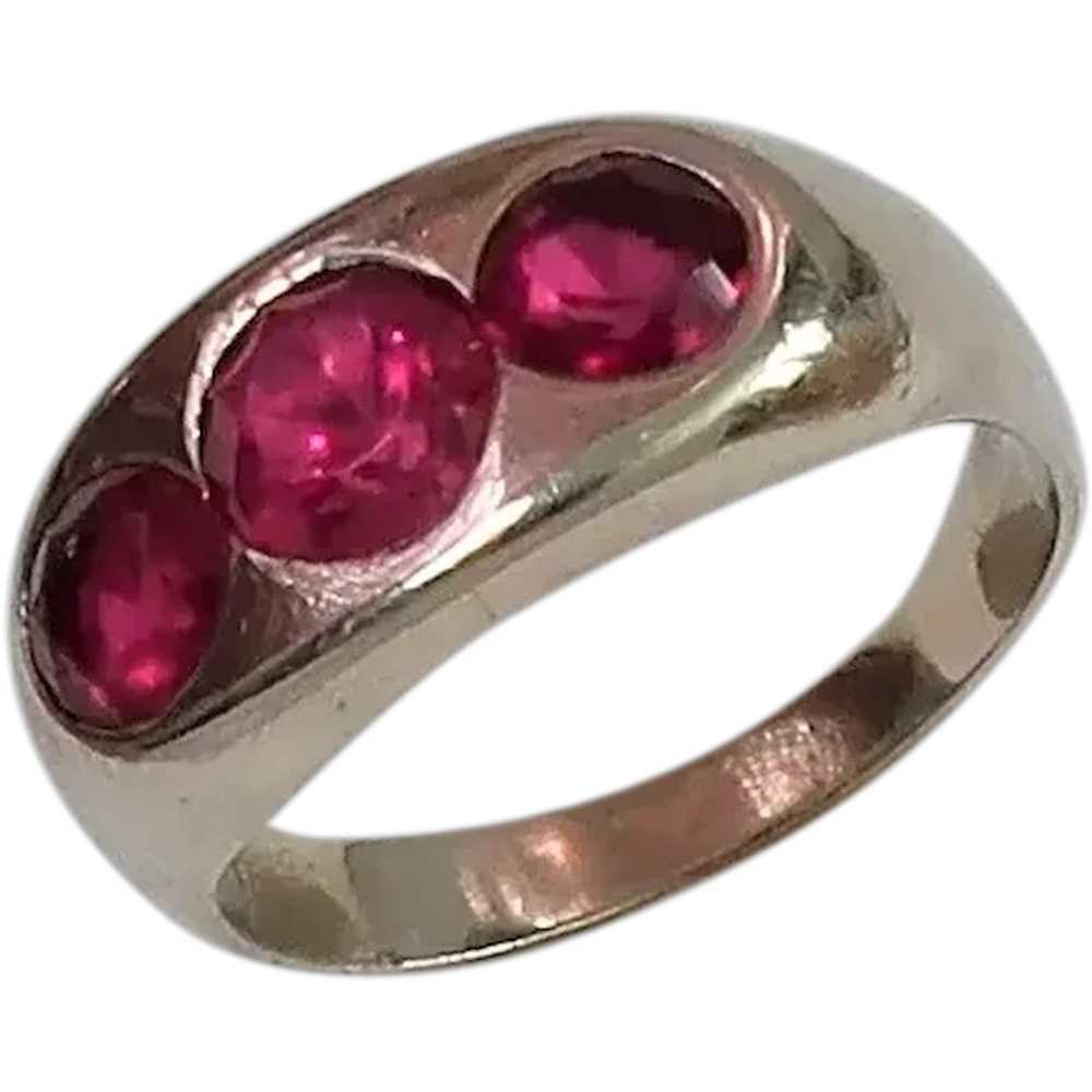 Vintage Ruby 14K Triple-Stone Gypsy Ring - image 1