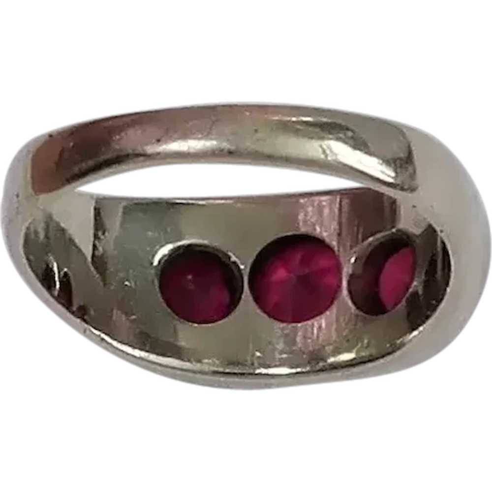 Vintage Ruby 14K Triple-Stone Gypsy Ring - image 3