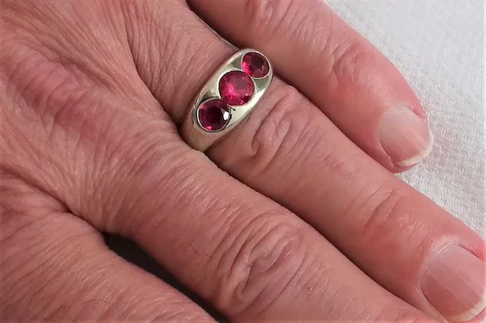 Vintage Ruby 14K Triple-Stone Gypsy Ring - image 7