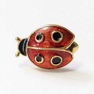 Ladybug Pin red and Black enamel & Gold Tone vint… - image 1