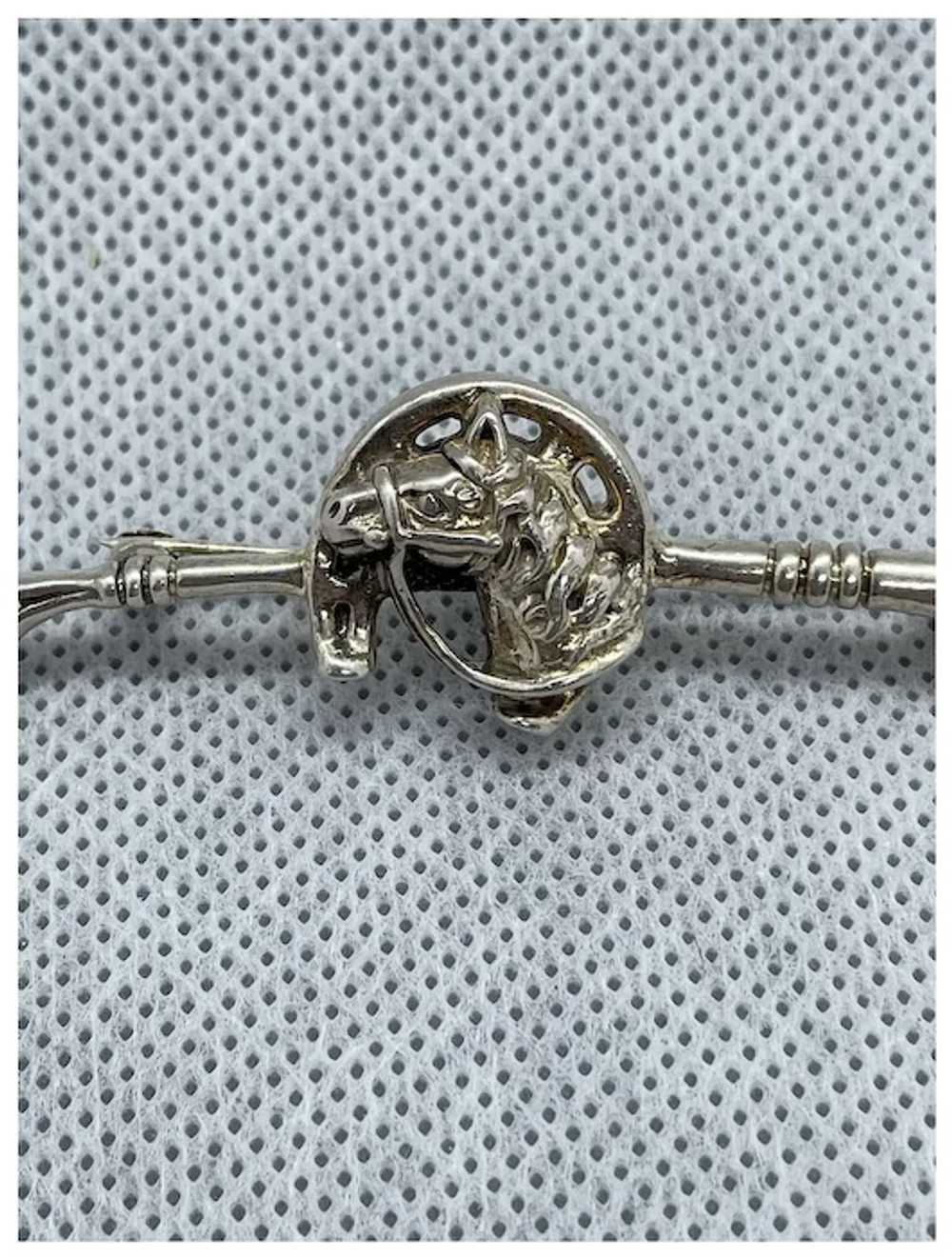 Vintage Sterling Stock Pin with Horse-Head and Ri… - image 2