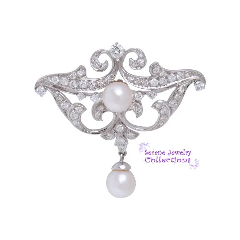 Pearl Diamond Platinum Fancy Brooch Vintage - image 2