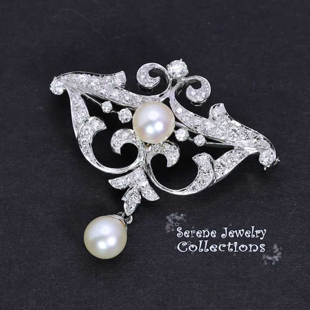 Pearl Diamond Platinum Fancy Brooch Vintage - image 4