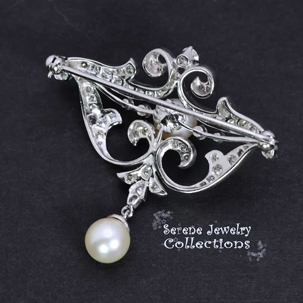 Pearl Diamond Platinum Fancy Brooch Vintage - image 6