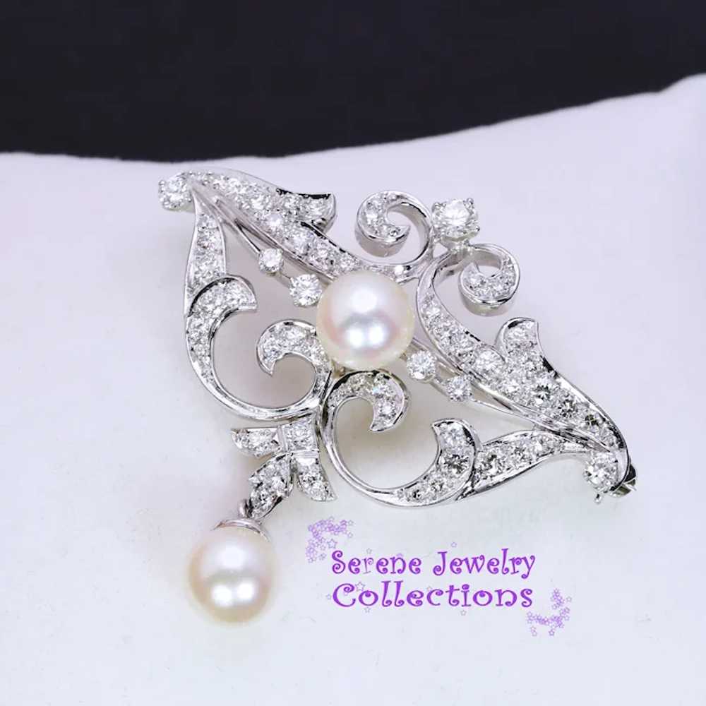 Pearl Diamond Platinum Fancy Brooch Vintage - image 7