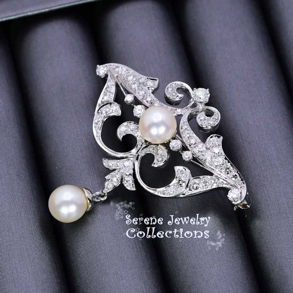 Pearl Diamond Platinum Fancy Brooch Vintage - image 8