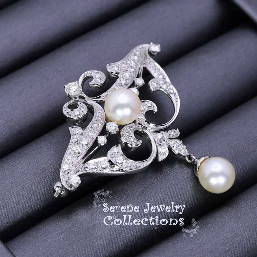 Pearl Diamond Platinum Fancy Brooch Vintage - image 9