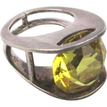 Estate Modernist Sterling Silver Citrine Stone Ri… - image 1