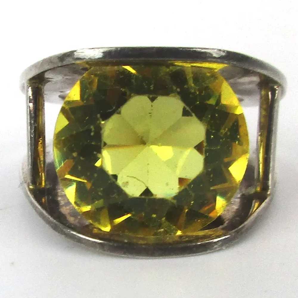 Estate Modernist Sterling Silver Citrine Stone Ri… - image 2