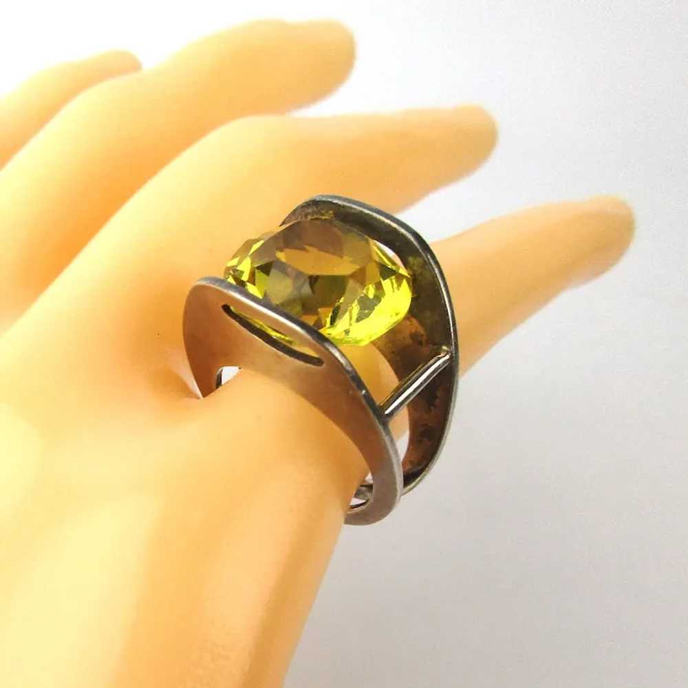 Estate Modernist Sterling Silver Citrine Stone Ri… - image 3