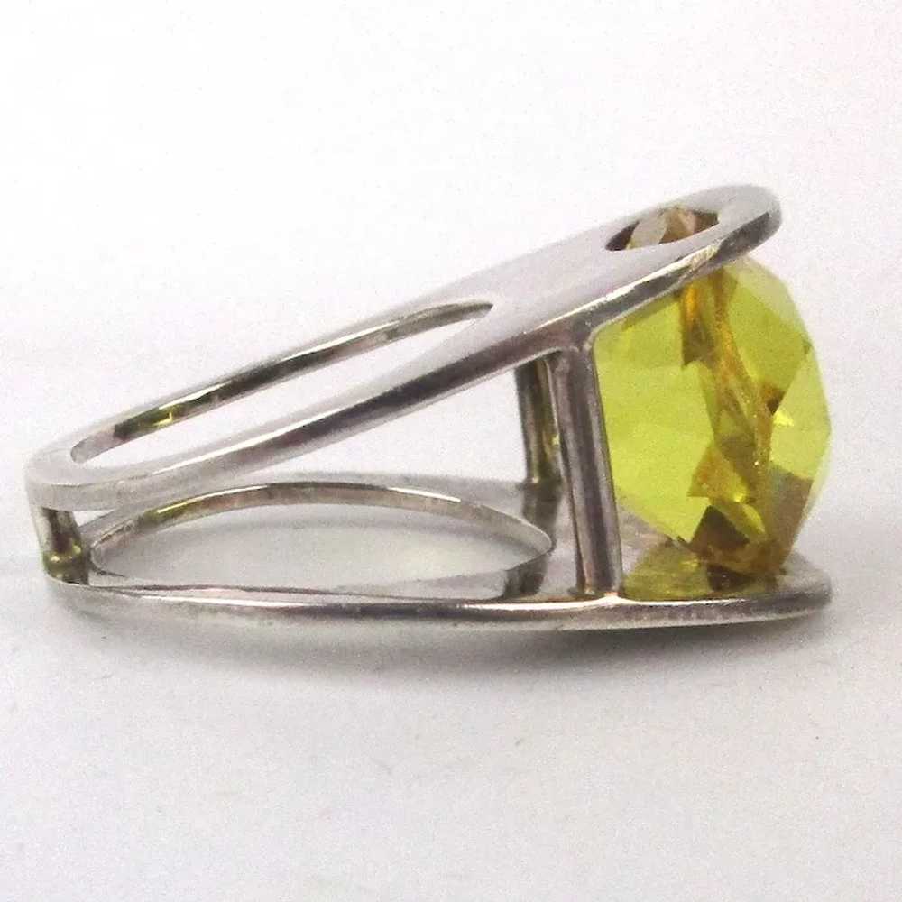 Estate Modernist Sterling Silver Citrine Stone Ri… - image 4