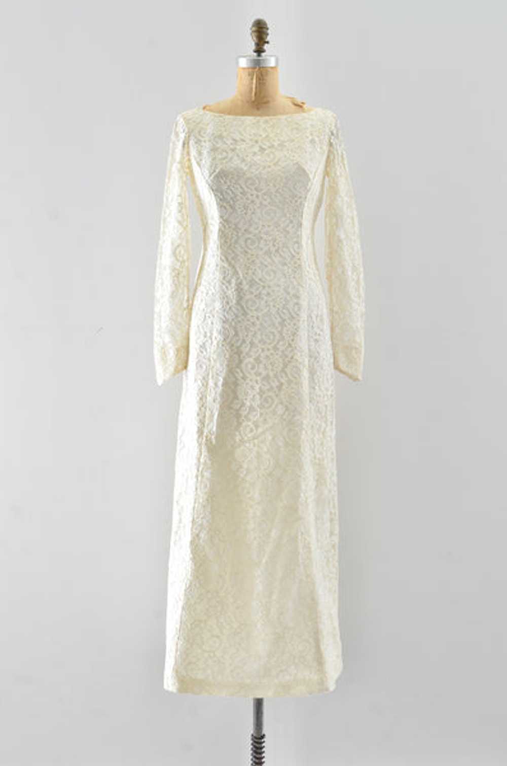 60's "Watteau" Lace Party Dress / XS S - image 1