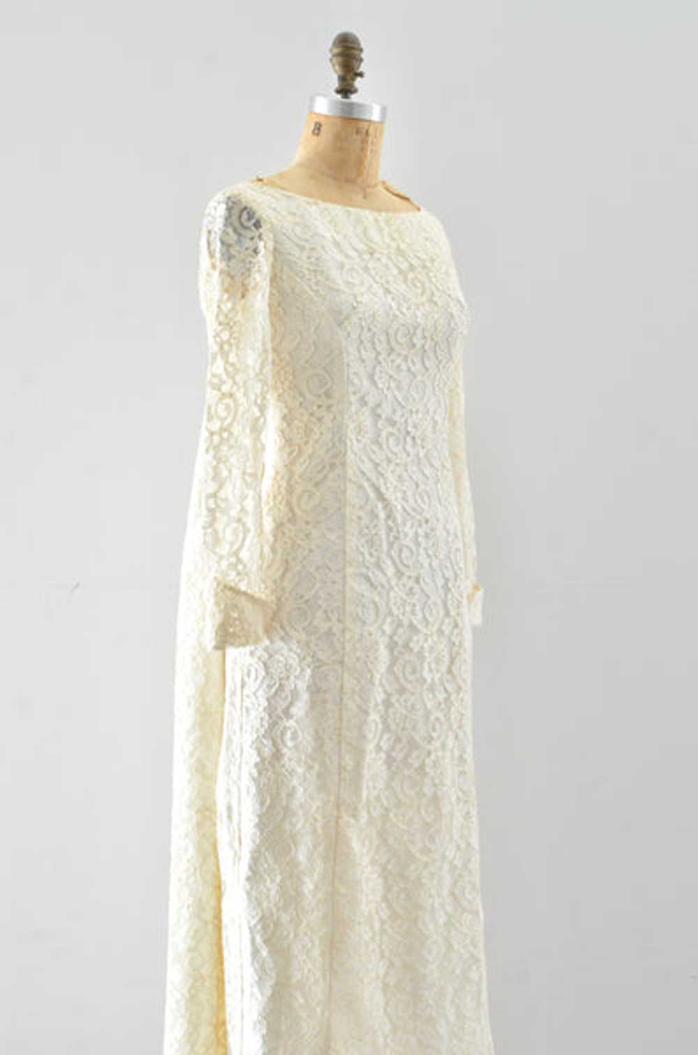 60's "Watteau" Lace Party Dress / XS S - image 7