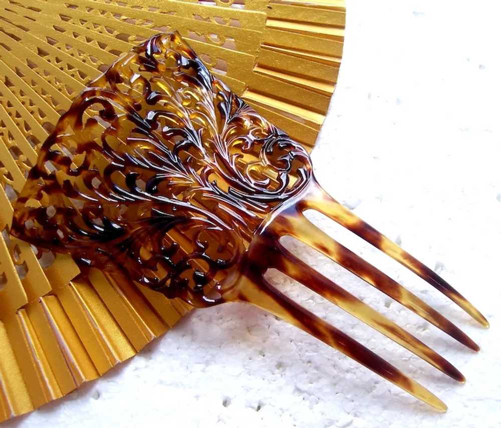 Spanish mantilla style hair comb in faux turtle e… - image 11