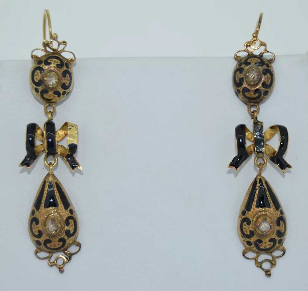 Georgian Scottish 22K Enamel & Diamond Earrings - image 2