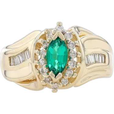 Yellow Gold Synthetic Emerald & Diamond Halo Bypas