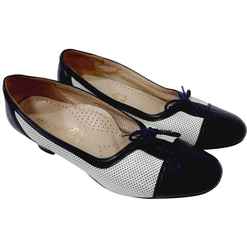 Vintage Shoes White and Dark Blue Genuine Leather… - image 1