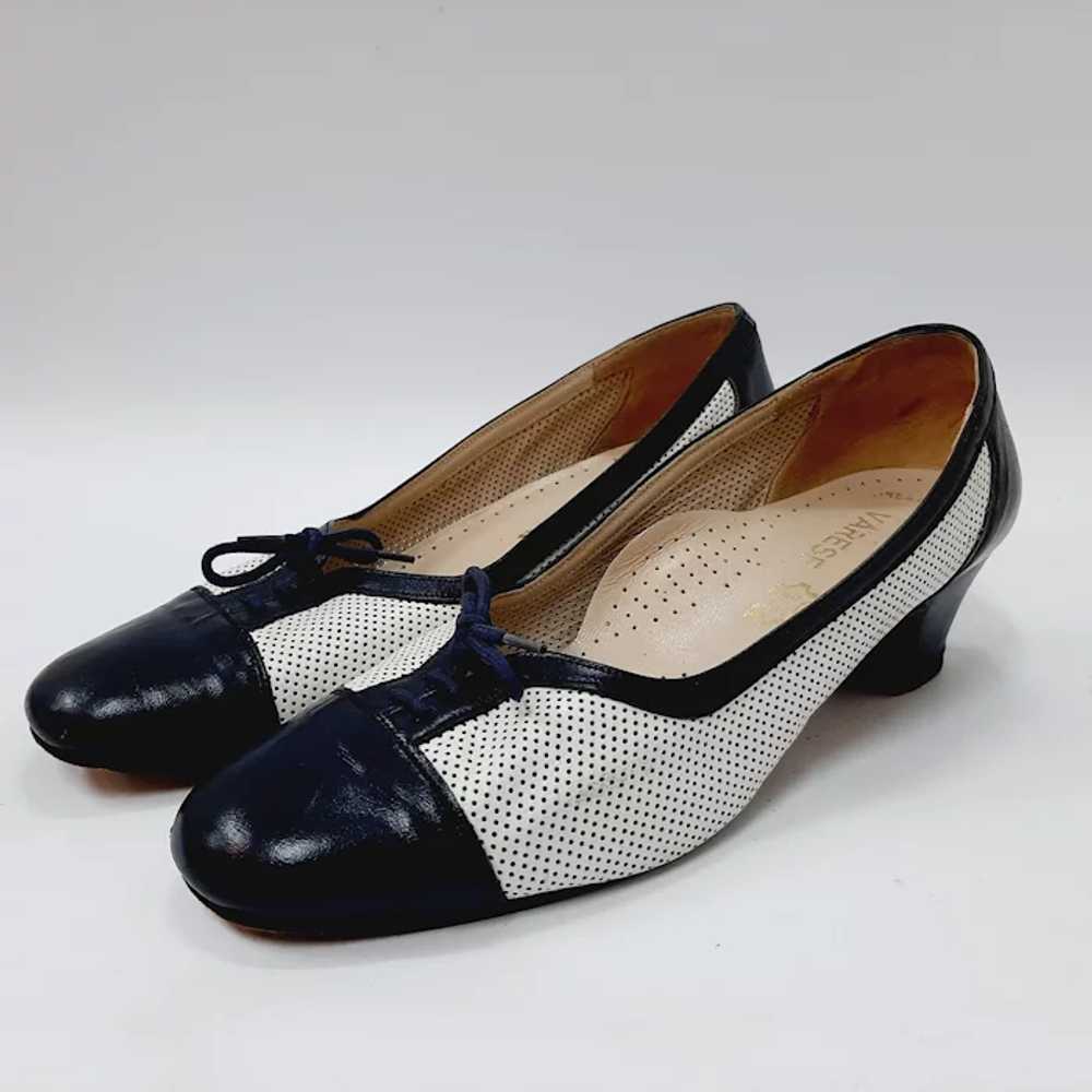 Vintage Shoes White and Dark Blue Genuine Leather… - image 2