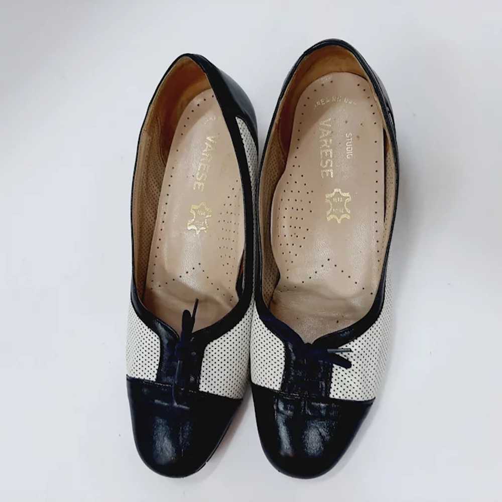 Vintage Shoes White and Dark Blue Genuine Leather… - image 3