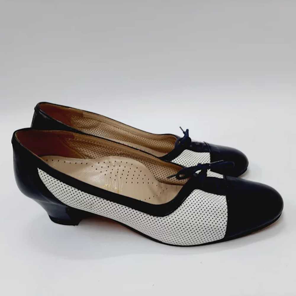 Vintage Shoes White and Dark Blue Genuine Leather… - image 4